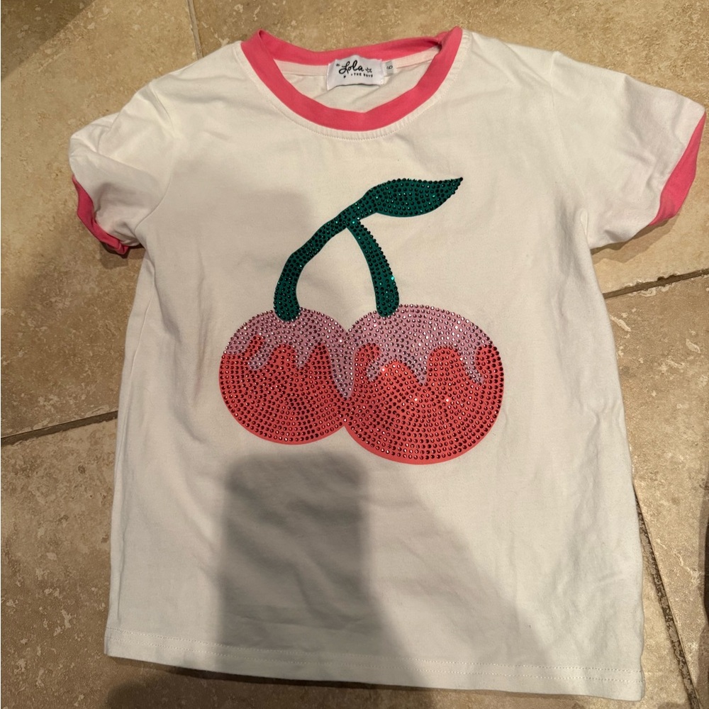 Lola + The Boys Cherry Sequin Tee - White & Pink